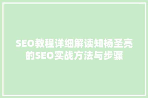 SEO教程详细解读知杨圣亮的SEO实战方法与步骤