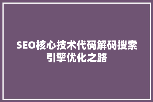 SEO核心技术代码解码搜索引擎优化之路