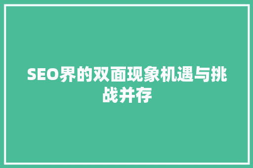 SEO界的双面现象机遇与挑战并存