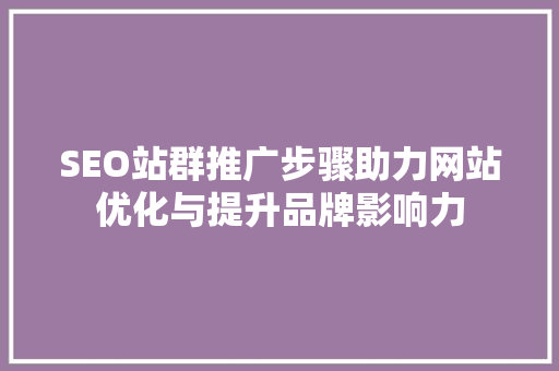 SEO站群推广步骤助力网站优化与提升品牌影响力