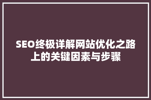 SEO终极详解网站优化之路上的关键因素与步骤