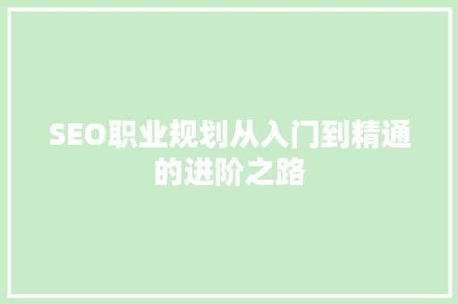 SEO职业规划从入门到精通的进阶之路