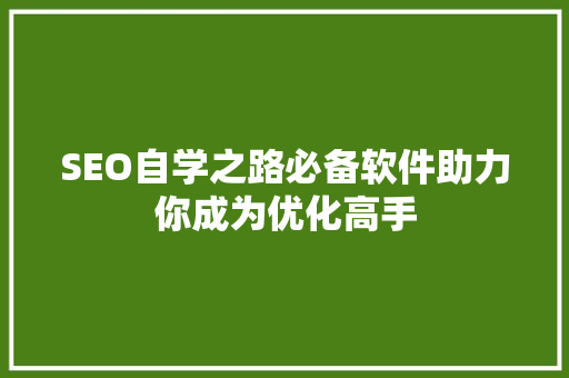 SEO自学之路必备软件助力你成为优化高手