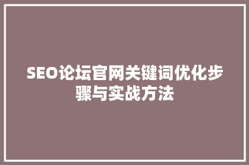 SEO论坛官网关键词优化步骤与实战方法