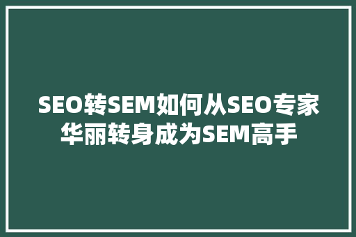 SEO转SEM如何从SEO专家华丽转身成为SEM高手