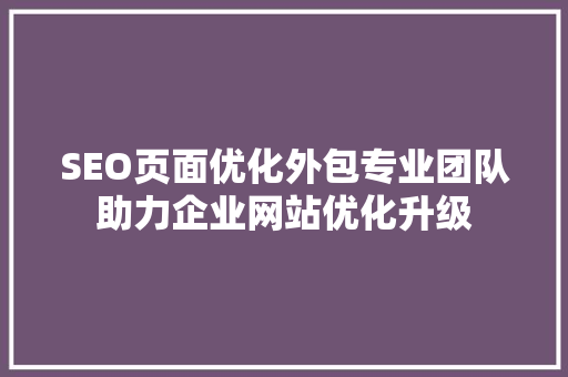 SEO页面优化外包专业团队助力企业网站优化升级