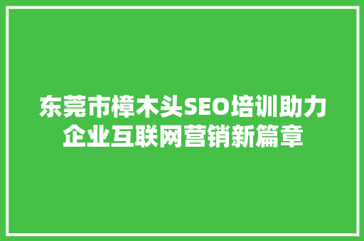 东莞市樟木头SEO培训助力企业互联网营销新篇章