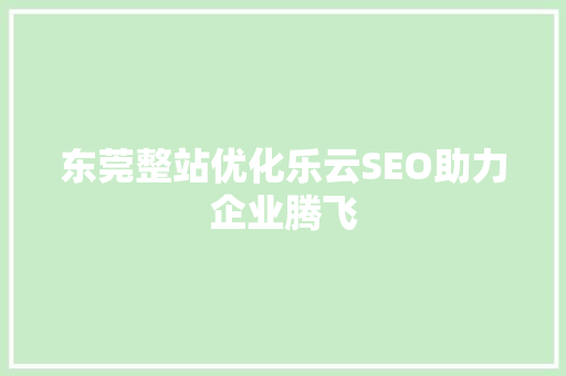 东莞整站优化乐云SEO助力企业腾飞