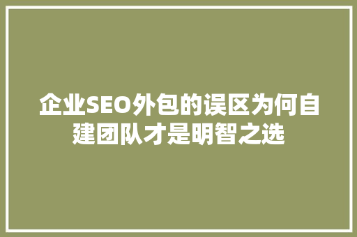 企业SEO外包的误区为何自建团队才是明智之选