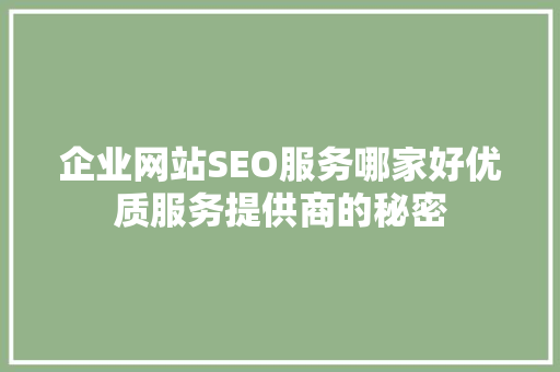 企业网站SEO服务哪家好优质服务提供商的秘密