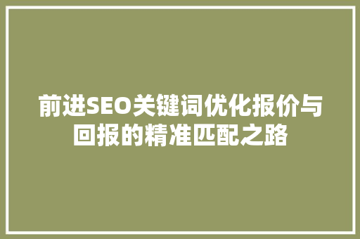 前进SEO关键词优化报价与回报的精准匹配之路