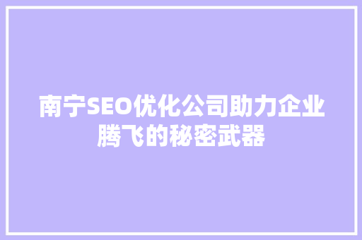 南宁SEO优化公司助力企业腾飞的秘密武器