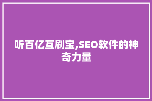 听百亿互刷宝,SEO软件的神奇力量  第1张