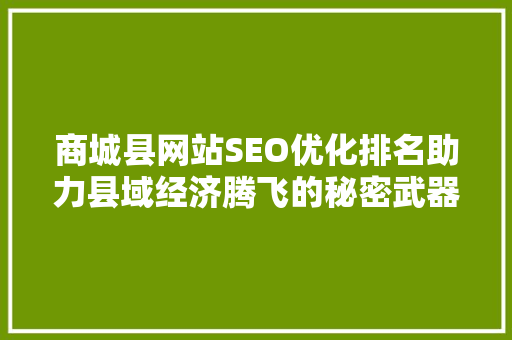 商城县网站SEO优化排名助力县域经济腾飞的秘密武器