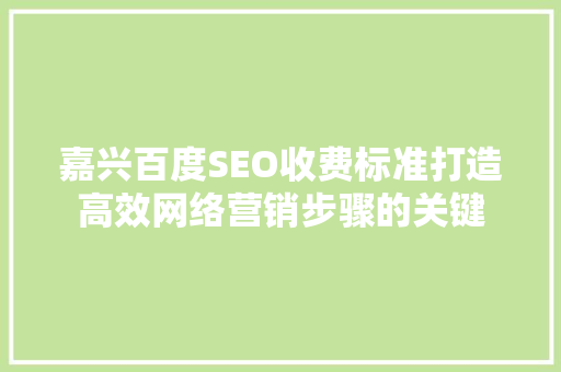 嘉兴百度SEO收费标准打造高效网络营销步骤的关键
