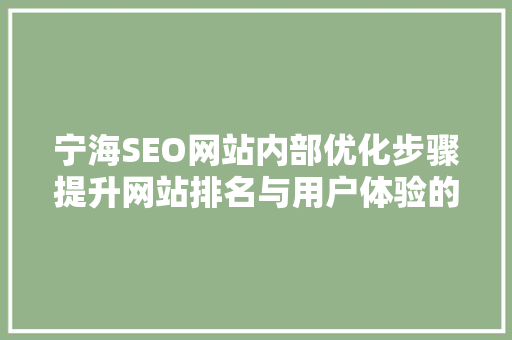 宁海SEO网站内部优化步骤提升网站排名与用户体验的双重法宝