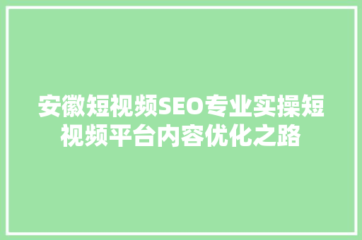 安徽短视频SEO专业实操短视频平台内容优化之路