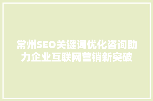 常州SEO关键词优化咨询助力企业互联网营销新突破
