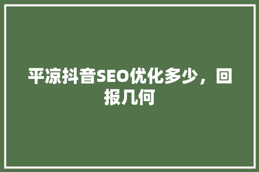 平凉抖音SEO优化多少，回报几何