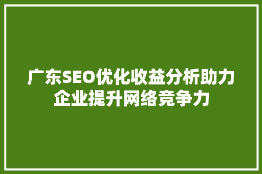 广东SEO优化收益分析助力企业提升网络竞争力