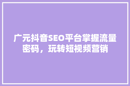 广元抖音SEO平台掌握流量密码，玩转短视频营销