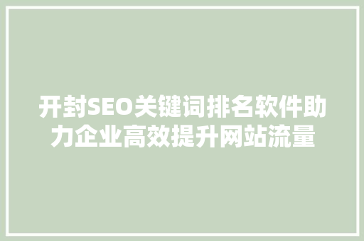开封SEO关键词排名软件助力企业高效提升网站流量