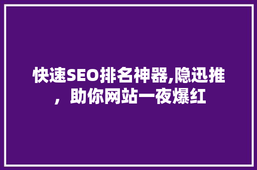 快速SEO排名神器,隐迅推，助你网站一夜爆红