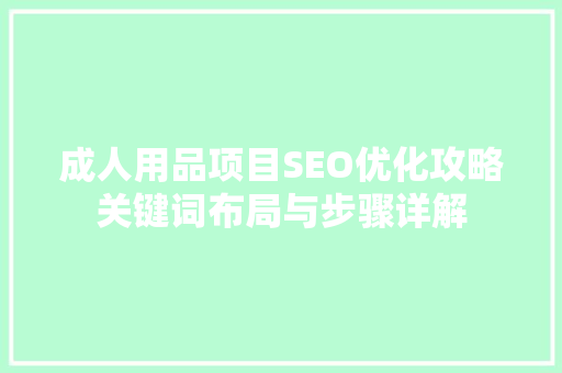 成人用品项目SEO优化攻略关键词布局与步骤详解