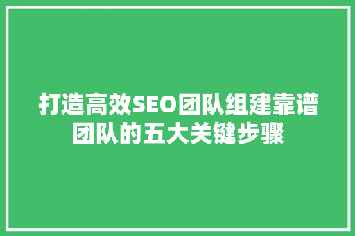 打造高效SEO团队组建靠谱团队的五大关键步骤