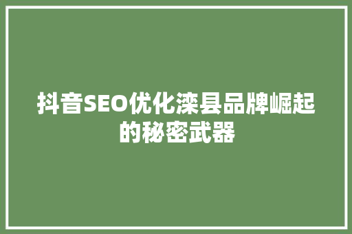 抖音SEO优化滦县品牌崛起的秘密武器