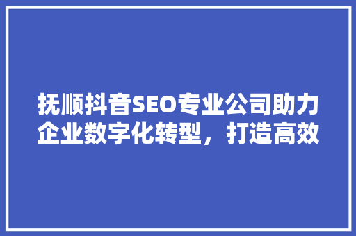 抚顺抖音SEO专业公司助力企业数字化转型，打造高效内容营销步骤