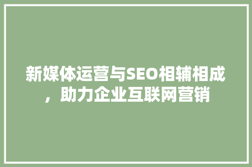 新媒体运营与SEO相辅相成，助力企业互联网营销