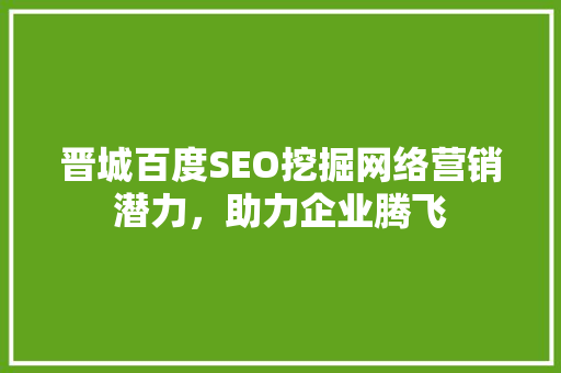 晋城百度SEO挖掘网络营销潜力，助力企业腾飞