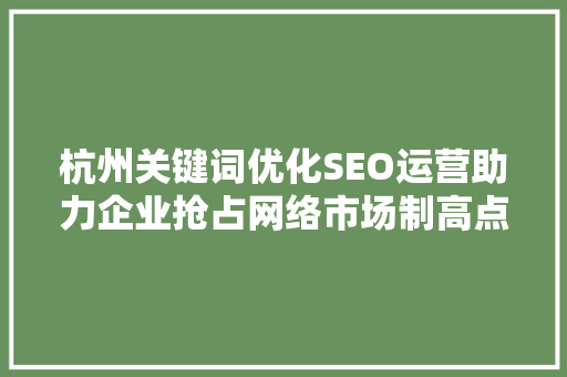 杭州关键词优化SEO运营助力企业抢占网络市场制高点