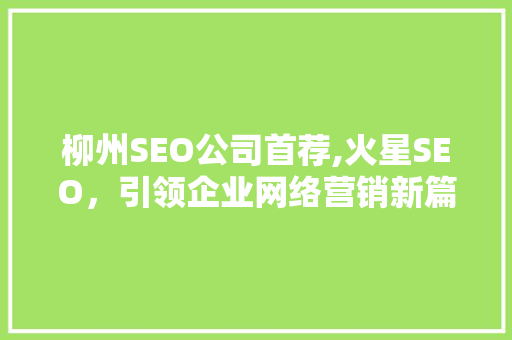柳州SEO公司首荐,火星SEO，引领企业网络营销新篇章