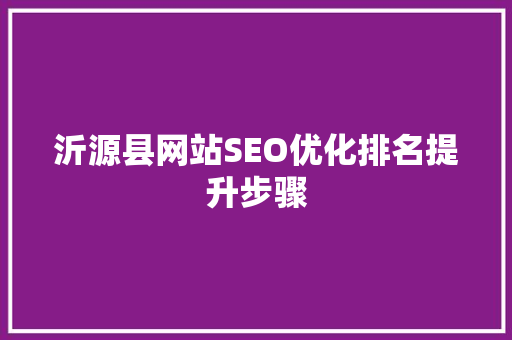 沂源县网站SEO优化排名提升步骤