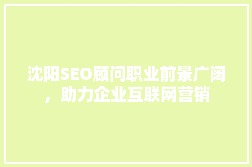 沈阳SEO顾问职业前景广阔，助力企业互联网营销