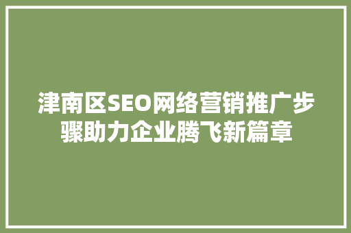 津南区SEO网络营销推广步骤助力企业腾飞新篇章