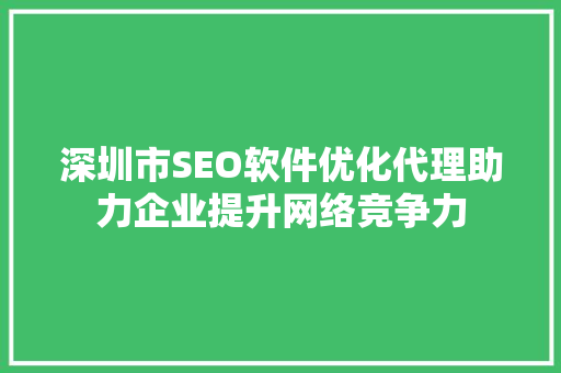深圳市SEO软件优化代理助力企业提升网络竞争力