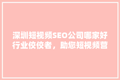 深圳短视频SEO公司哪家好行业佼佼者，助您短视频营销一臂之力