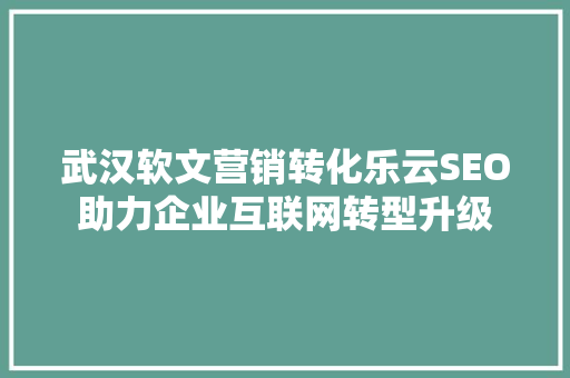 武汉软文营销转化乐云SEO助力企业互联网转型升级