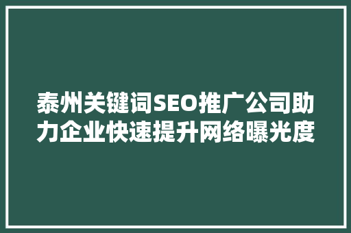 泰州关键词SEO推广公司助力企业快速提升网络曝光度