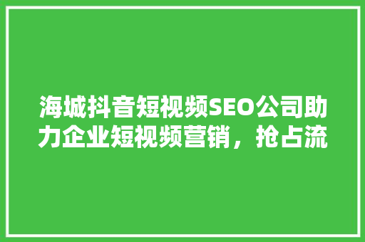 海城抖音短视频SEO公司助力企业短视频营销，抢占流量高地
