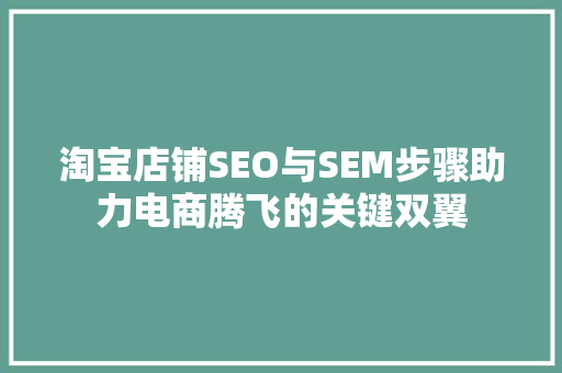 淘宝店铺SEO与SEM步骤助力电商腾飞的关键双翼
