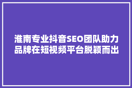 淮南专业抖音SEO团队助力品牌在短视频平台脱颖而出