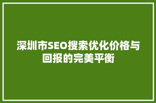 深圳市SEO搜索优化价格与回报的完美平衡