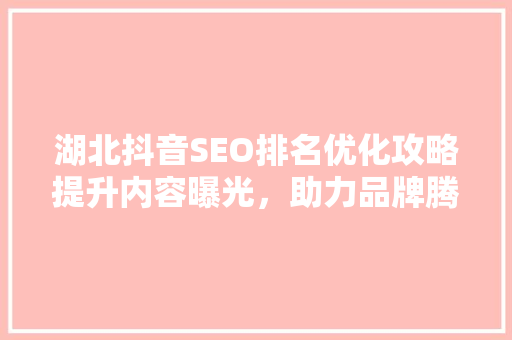 湖北抖音SEO排名优化攻略提升内容曝光，助力品牌腾飞