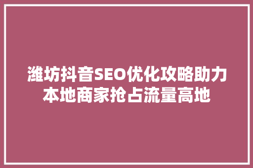 潍坊抖音SEO优化攻略助力本地商家抢占流量高地