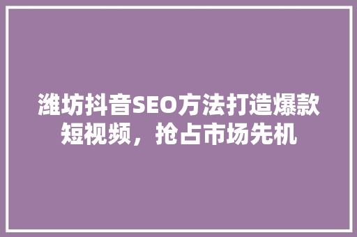 潍坊抖音SEO方法打造爆款短视频，抢占市场先机