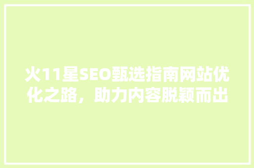 火11星SEO甄选指南网站优化之路，助力内容脱颖而出